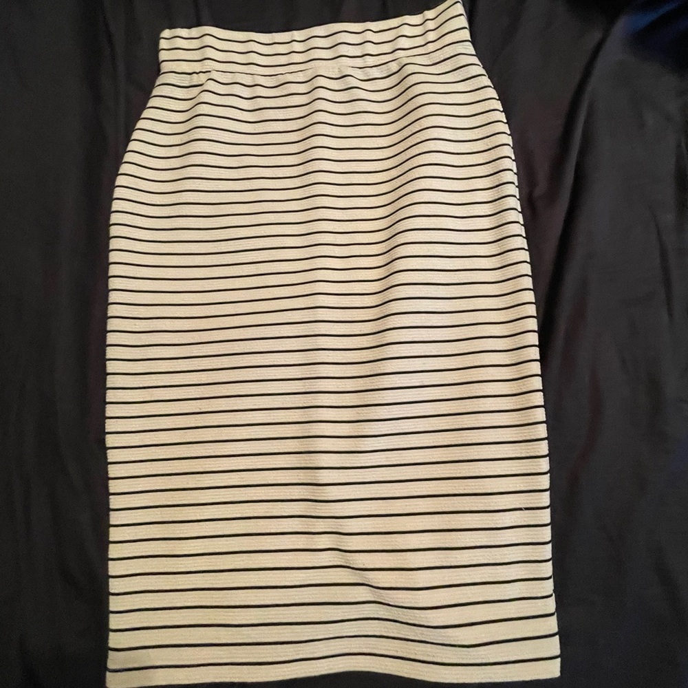 White Form Fitting Skirt with Black Stripes